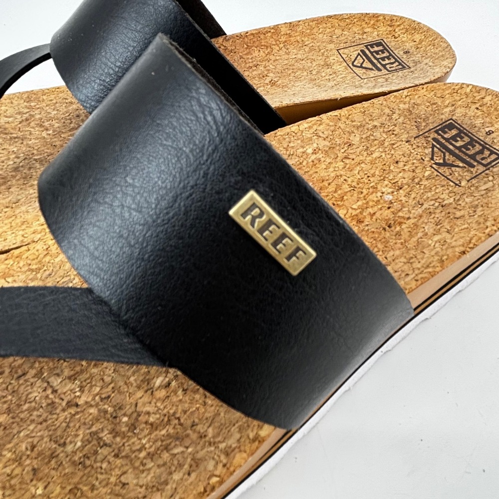 Reef Cushion Sol Hi Black Tan Cork Platform Sandals Womens 8 Flip Flops